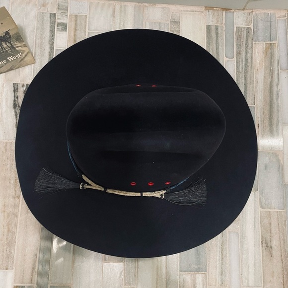 Vintage cowboy hat Mustang By Bailey 4X  Beaver Size 7 1/4 Black R 4" Brim - Picture 3 of 15